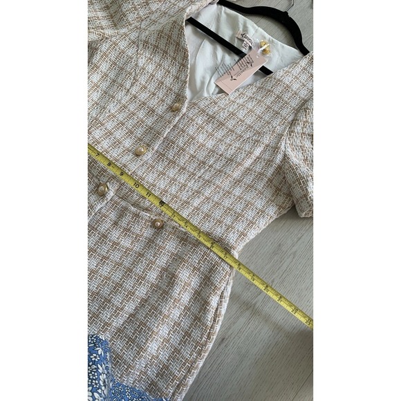 NWT Nanette Lepore tweed dress Buttons style  14 classic elegant warm sand white - Picture 6 of 13